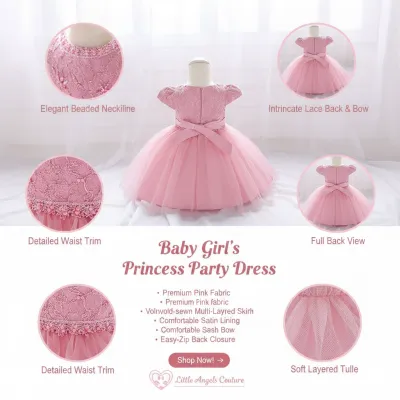 Kids Girls Lace Tulle Elegant Princess Party Dress ( 6 to 24 months)_img_11