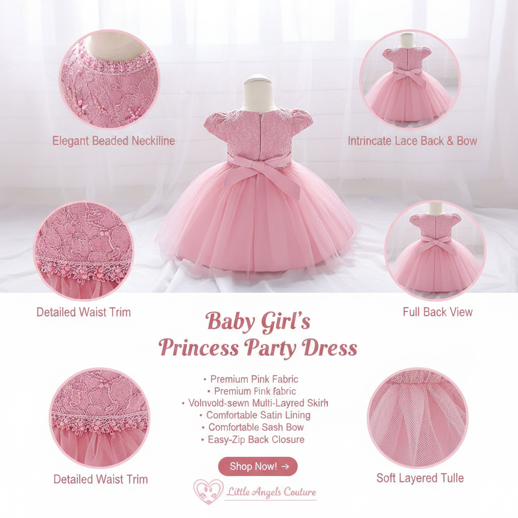 Kids Girls Lace Tulle Elegant Princess Party Dress ( 6 to 24 months)_img_11