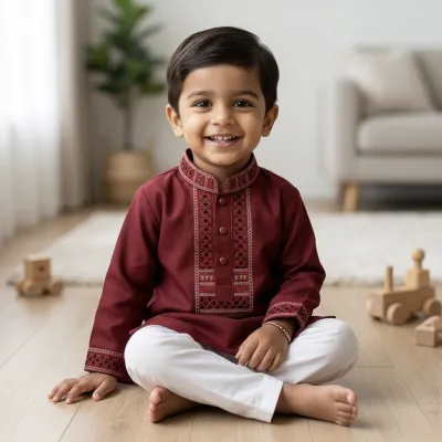 Kids Premium Mauve Embroidered China Saffron Eid Punjabi (0 to 8 years)_img_0