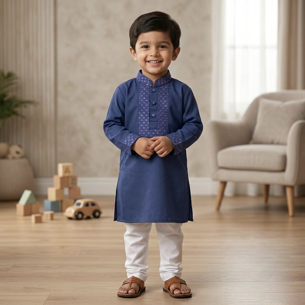 Kids Boy Premium Elegant China Vangchur Golden EID Panjabi with Pant (2 to 8 years)