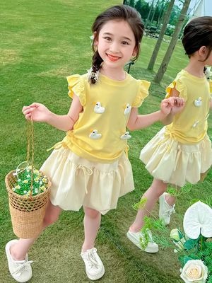 Kids Girls Summer Outfit Set Cute Duck Appliqué Top with Tulle Skirt Set (1 to 5 years) for your ANGEL_img_2
