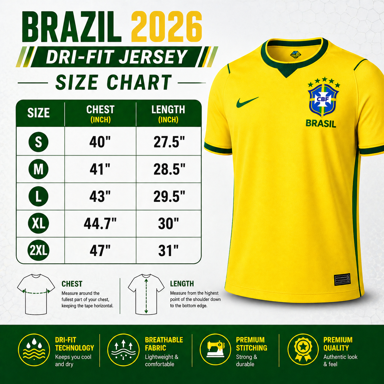Men's Brazil Football World Cup 2026 Dri-FIT Home Jersey – Breathable Premium Yellow Brasil Football Official Jersey_img_11