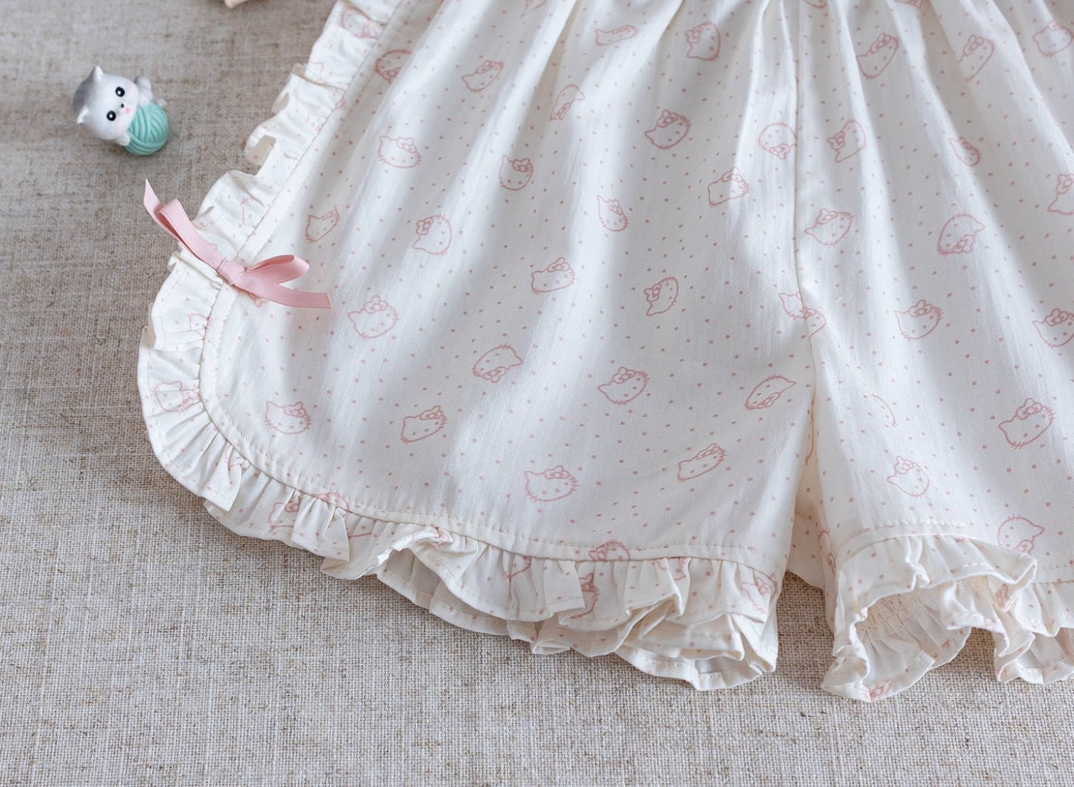 Kids Cute Pink Kitty Girls Summer Lounge Set – Sleeveless Ribbed Top & Ruffle Shorts Set ( 6 months to 6 years)_img_9