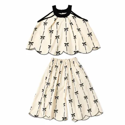 Kids Girls Elegant Bow Print Sleeveless Summer Top & Wide Leg Pants Dress Set (1 to 6 years)_img_3