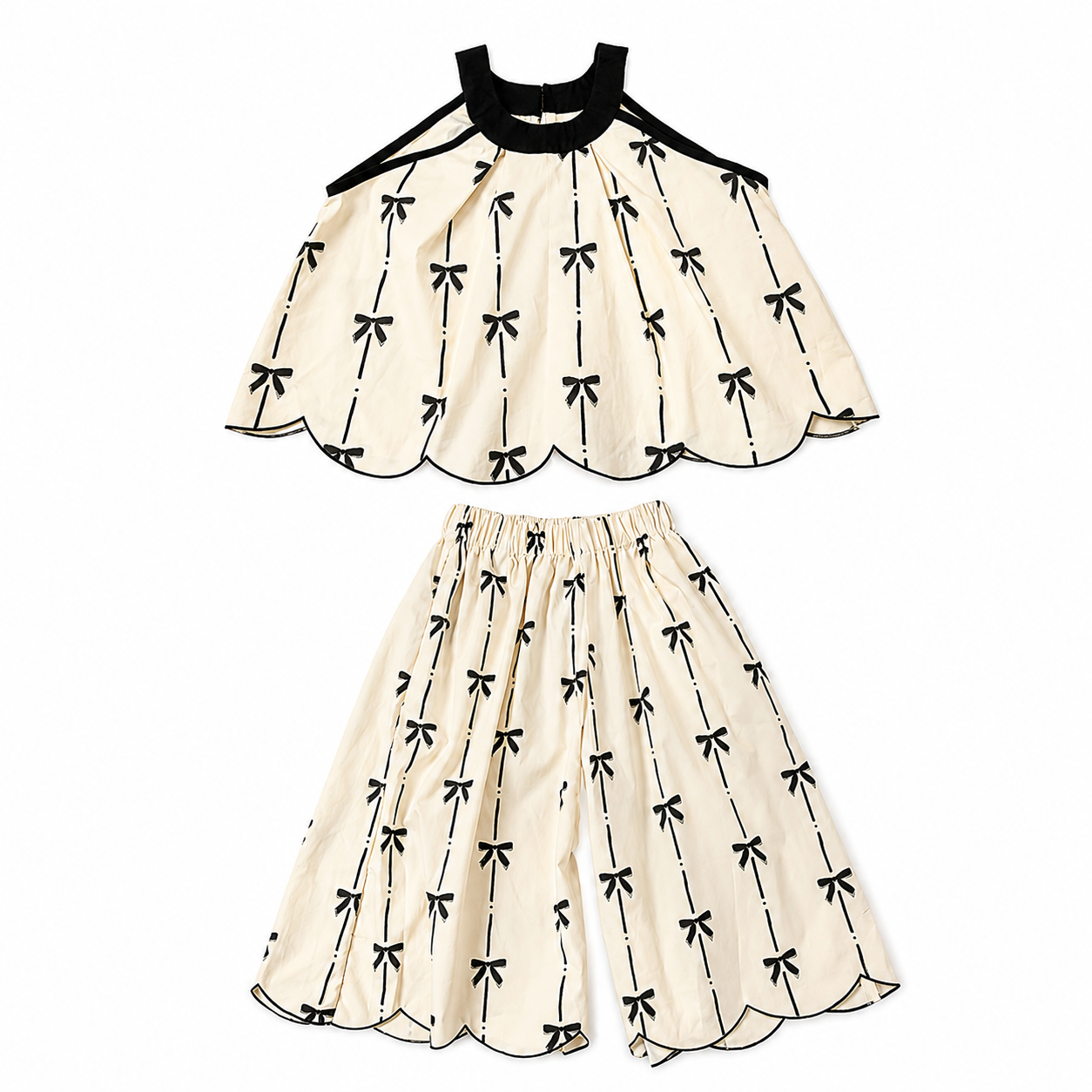 Kids Girls Elegant Bow Print Sleeveless Summer Top & Wide Leg Pants Dress Set (1 to 6 years)_img_3