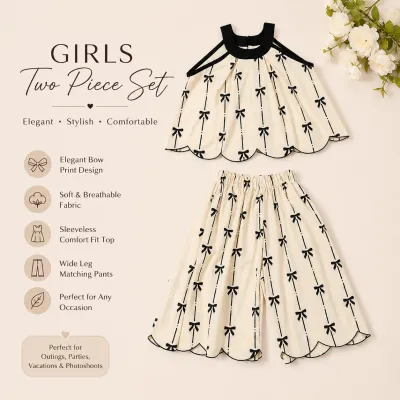 Kids Girls Elegant Bow Print Sleeveless Summer Top & Wide Leg Pants Dress Set (1 to 6 years)_img_1