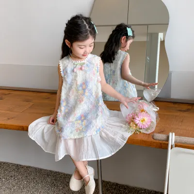 Kids Girls Elegant Sleeveless Pastel Floral Lace Princess Party Dress (1 to 6 years)_img_2