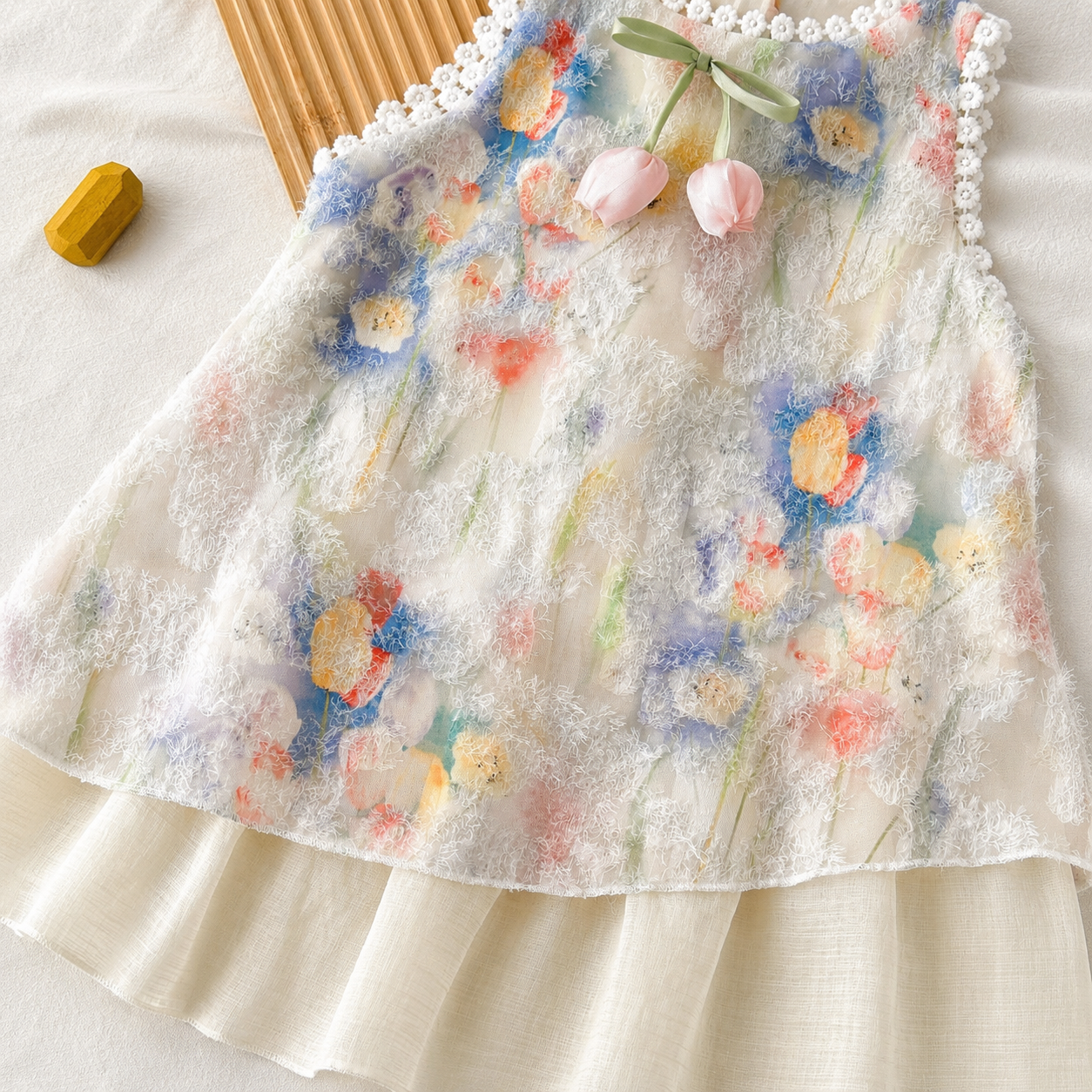 Kids Girls Elegant Sleeveless Pastel Floral Lace Princess Party Dress (1 to 6 years)_img_6