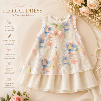 Kids Girls Elegant Sleeveless Pastel Floral Lace Princess Party Dress (1 to 6 years)_img_1