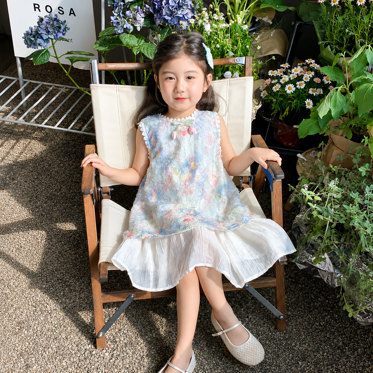 Kids Girls Elegant Sleeveless Pastel Floral Lace Princess Party Dress (1 to 6 years)
