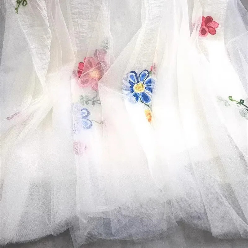 Kids Girls Floral Embroidered Summer Tulle Party Dress with Necklace (2 to 7 years)_img_5