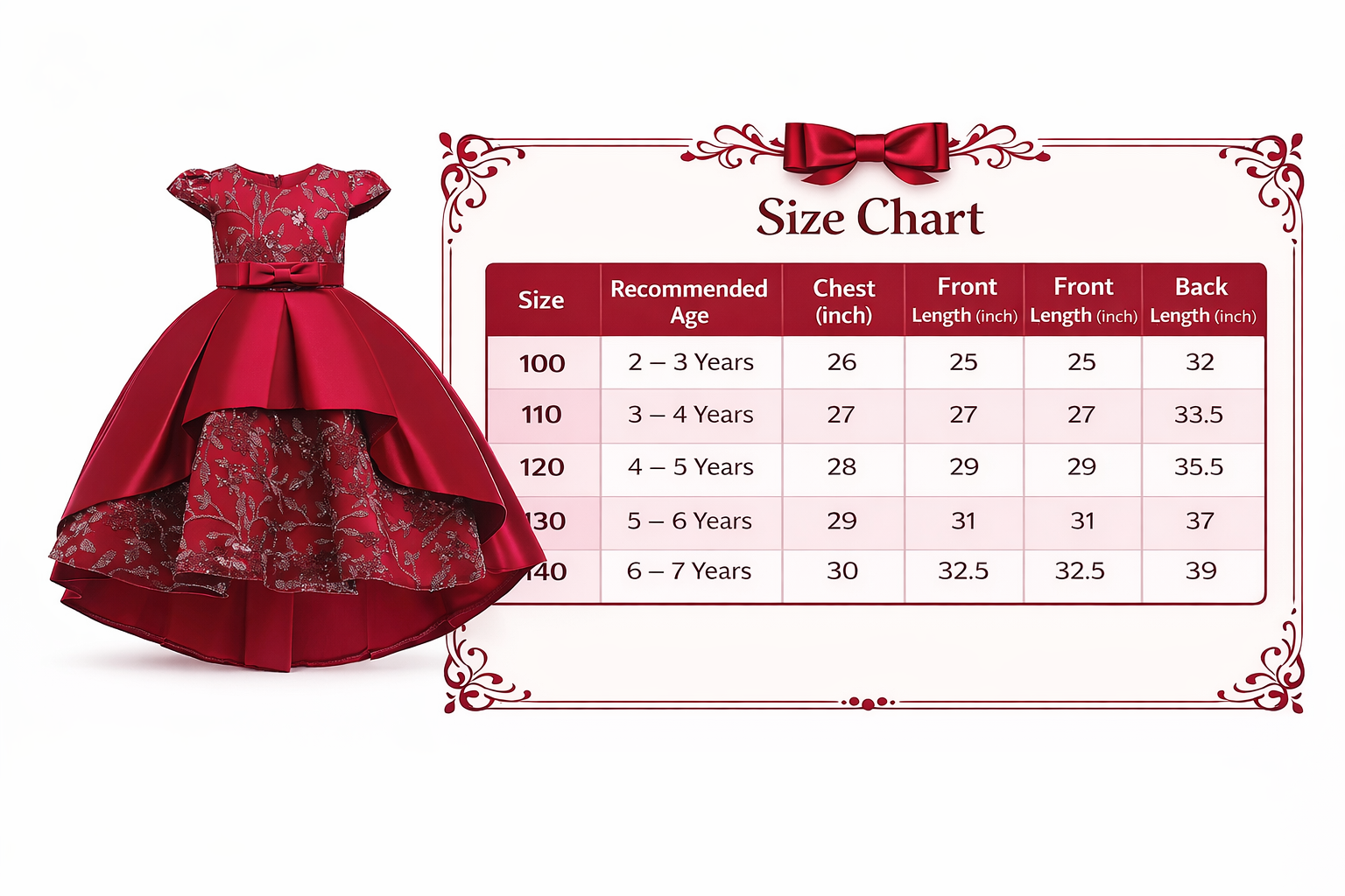 Kids Girls Luxury Princess Embroidered Satin High-Low Party Gown Dress (2 to 7 years)_img_13