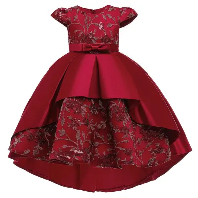 Kids Girls Luxury Princess Embroidered Satin High-Low Party Gown Dress (2 to 7 years)_img_5