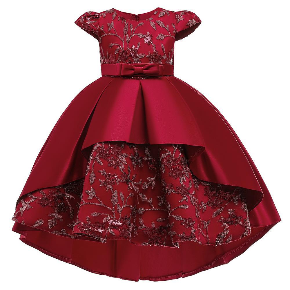 Kids Girls Luxury Princess Embroidered Satin High-Low Party Gown Dress (2 to 7 years)_img_5