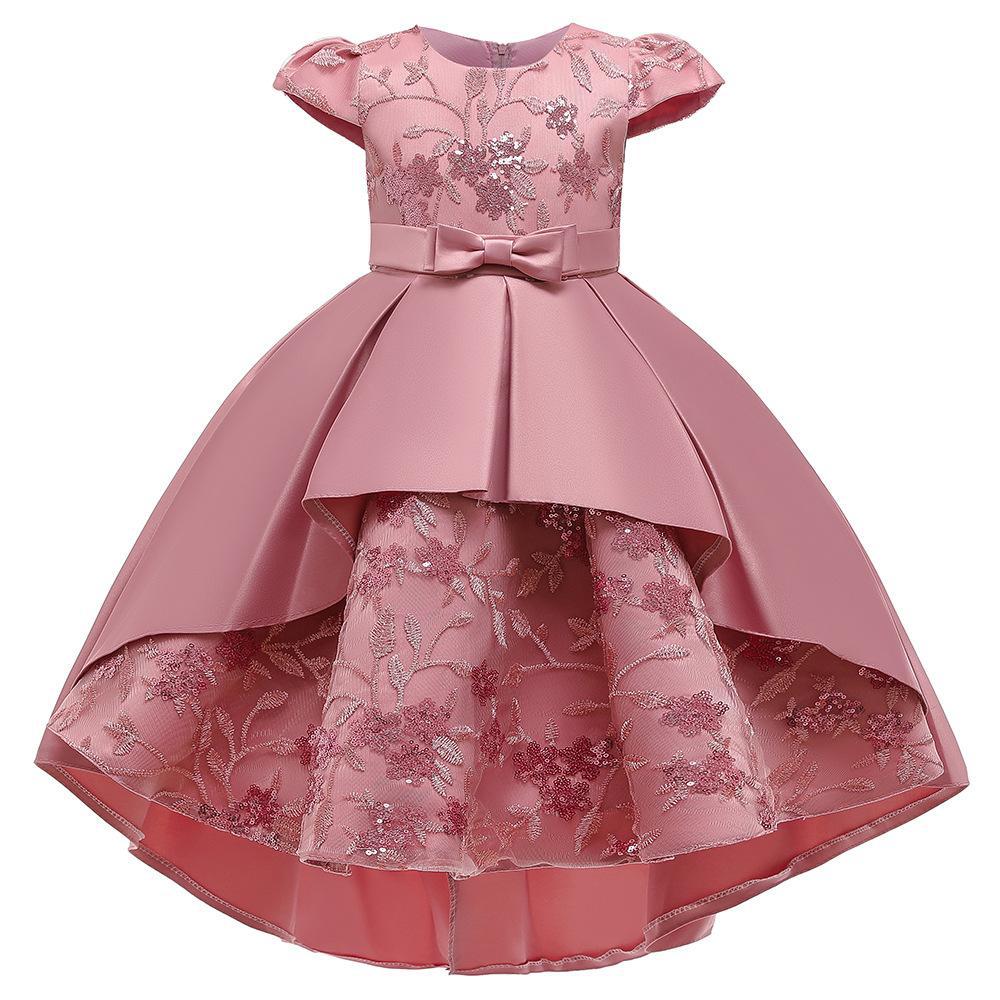 Kids Girls Luxury Princess Embroidered Satin High-Low Party Gown Dress (2 to 7 years)