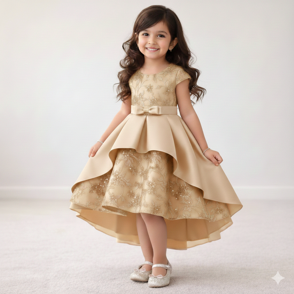 Kids Girls Luxury Princess Embroidered Satin High-Low Party Gown Dress (2 to 7 years)_img_2