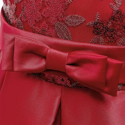 Kids Girls Luxury Princess Embroidered Satin High-Low Party Gown Dress (2 to 7 years)_img_9
