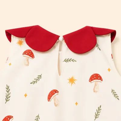 Kids Girls Mushroom Print Red Collar Balloon Dress (1 to 6 year)_img_6