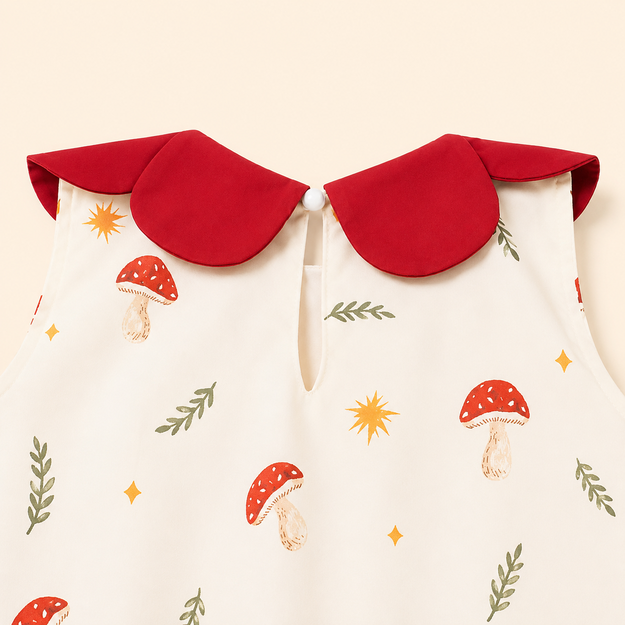 Kids Girls Mushroom Print Red Collar Balloon Dress (1 to 6 year)_img_6