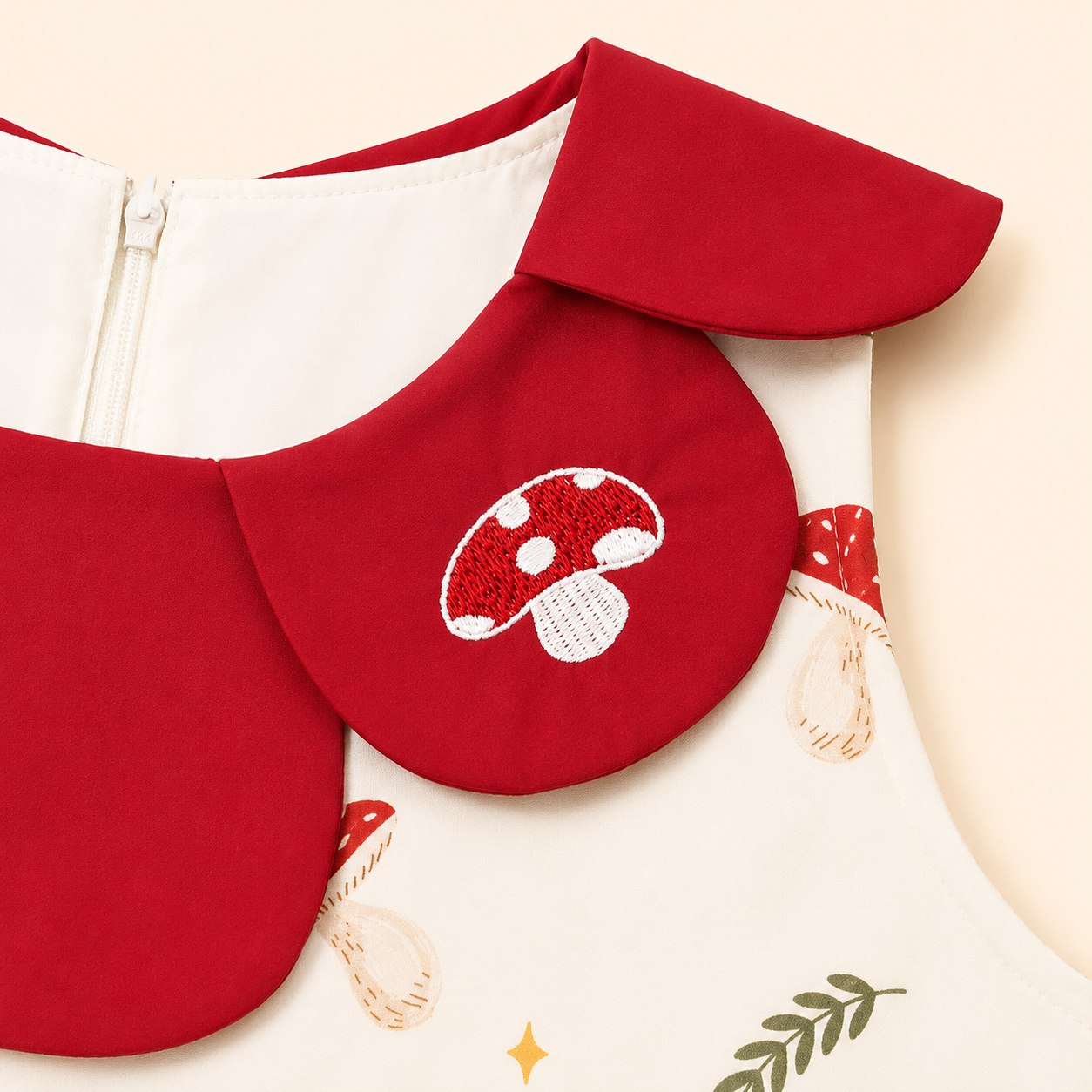 Kids Girls Mushroom Print Red Collar Balloon Dress (1 to 6 year)_img_4