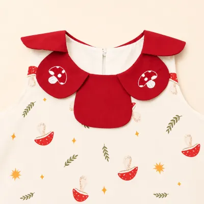 Kids Girls Mushroom Print Red Collar Balloon Dress (1 to 6 year)_img_5