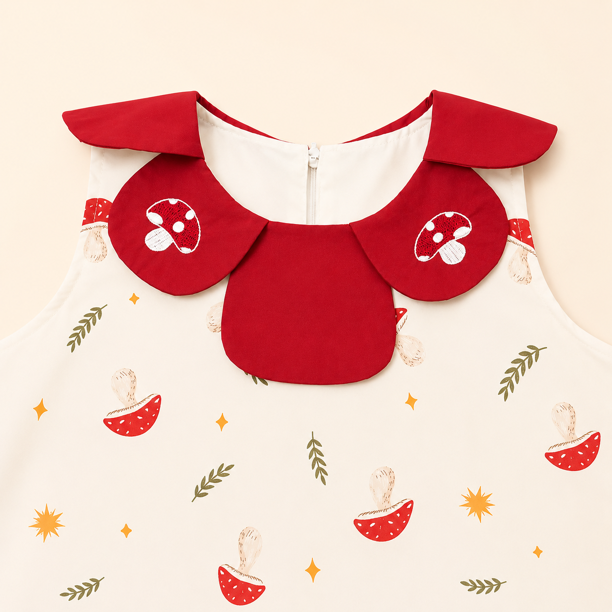 Kids Girls Mushroom Print Red Collar Balloon Dress (1 to 6 year)_img_5