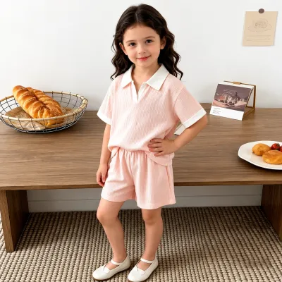 Kids Summer Polo Collar Ribbed Clothing Set for Boys & Girls – Soft Short Sleeve Top & Shorts Set (6 months to 6 years)_img_3