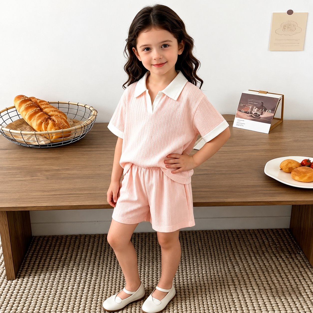 Kids Summer Polo Collar Ribbed Clothing Set for Boys & Girls – Soft Short Sleeve Top & Shorts Set (6 months to 6 years)_img_3