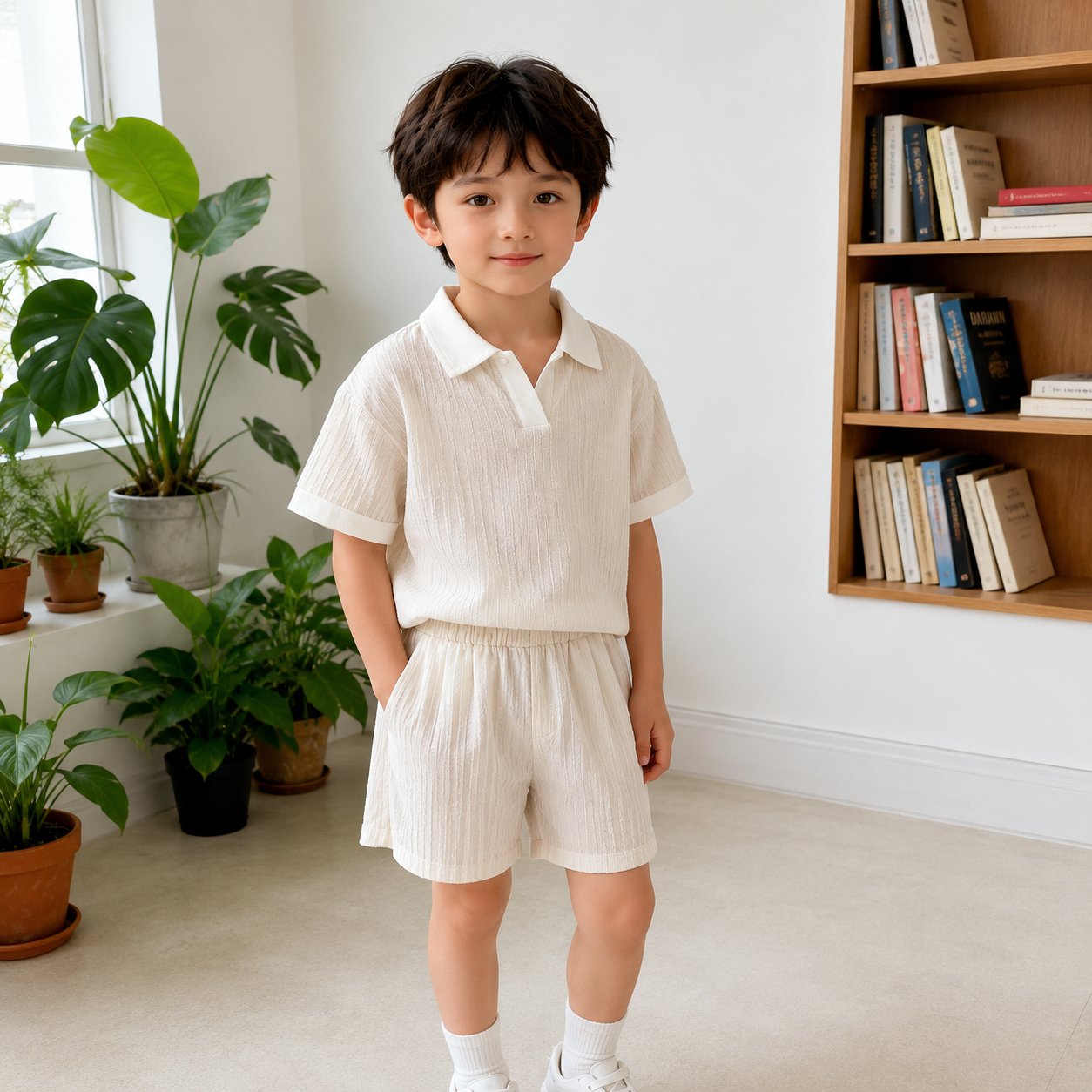 Kids Summer Polo Collar Ribbed Clothing Set for Boys & Girls – Soft Short Sleeve Top & Shorts Set (6 months to 6 years)