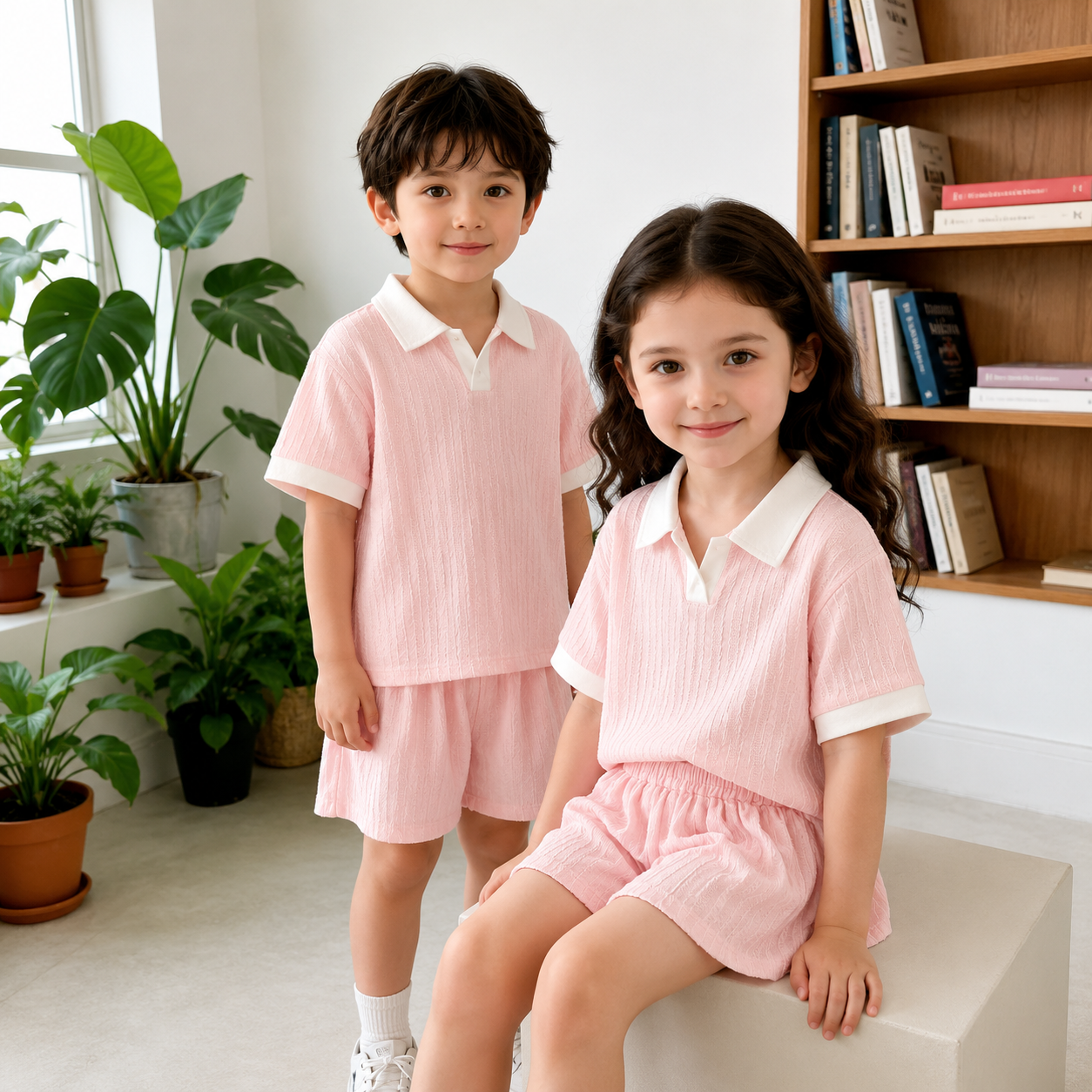 Kids Summer Polo Collar Ribbed Clothing Set for Boys & Girls – Soft Short Sleeve Top & Shorts Set (6 months to 6 years)_img_1