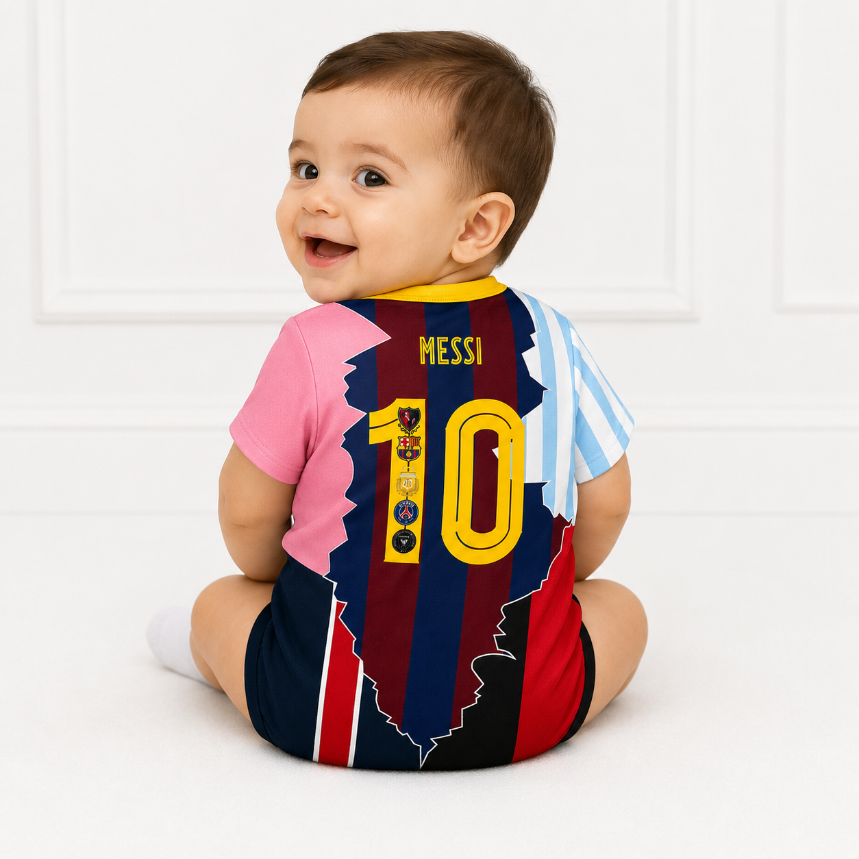 Baby Lionel Messi (LM10) Fusion Football Jersey Romper - Soft Cotton Football Jersey Bodysuit (0 to 12 months)_img_1