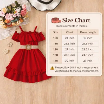 Kids Girls Red Ruffle Party Dress with Belt (3 to 8 years)_img_6