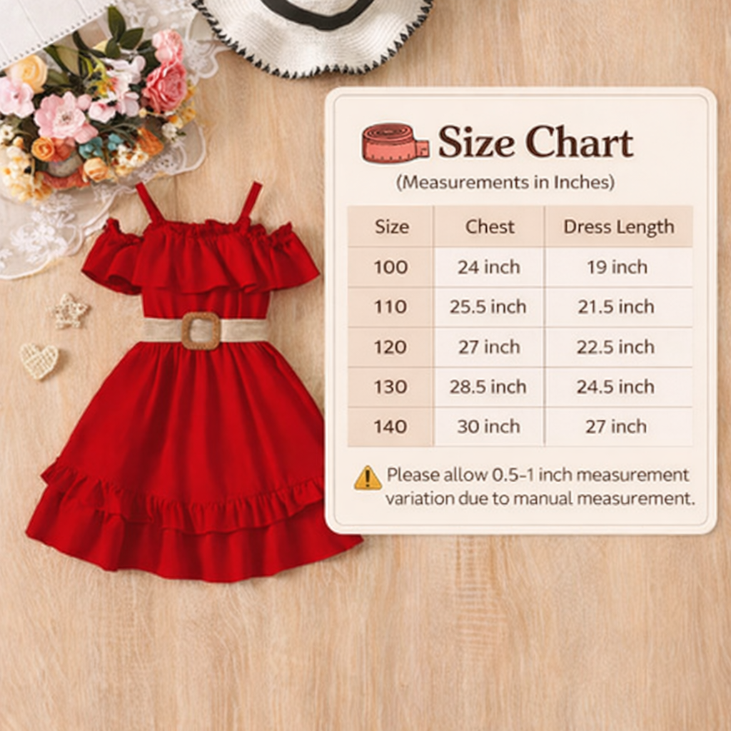 Kids Girls Red Ruffle Party Dress with Belt (3 to 8 years)_img_6