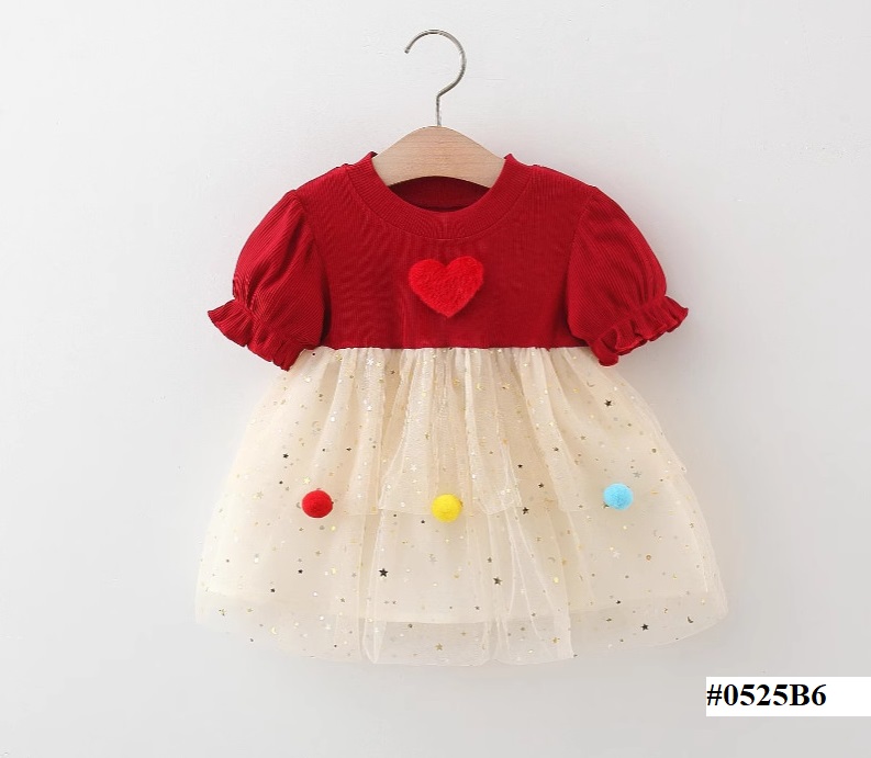 Baby Girl Flying Sleeves Red Heart Tulle Summer Princess Dress (6 months to 3 years)