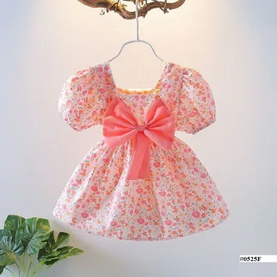 Baby Girls Floral Bow Princess Cute Puff Sleeve Party Dress (6 months to 6 years)_img_7