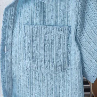 Boys Summer Cotton Blue Shirt & Shorts Set (3 to 8 Years) – Lightweight Textured Kids 2PCS Outfit_img_5