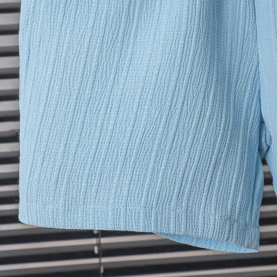 Boys Summer Cotton Blue Shirt & Shorts Set (3 to 8 Years) – Lightweight Textured Kids 2PCS Outfit_img_8
