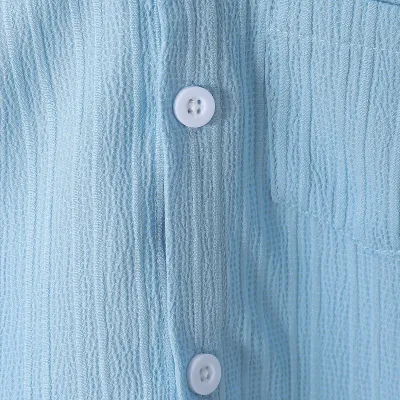 Boys Summer Cotton Blue Shirt & Shorts Set (3 to 8 Years) – Lightweight Textured Kids 2PCS Outfit_img_6