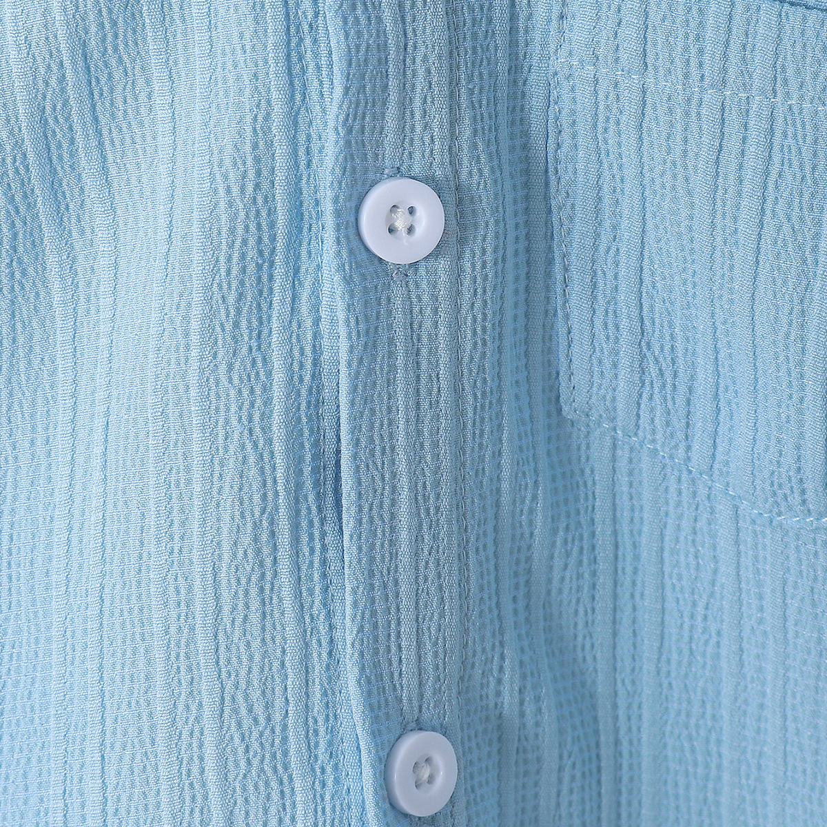 Boys Summer Cotton Blue Shirt & Shorts Set (3 to 8 Years) – Lightweight Textured Kids 2PCS Outfit_img_6