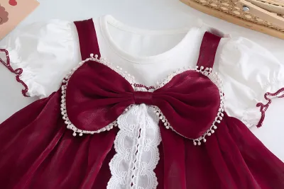 Baby Girl Elegant Lace Red Wine Bow Party Romper Dress (0 to 2 years)_img_6