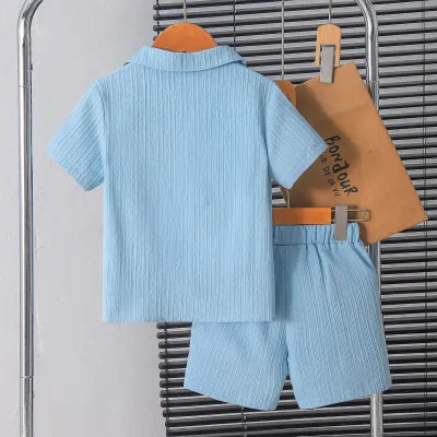 Boys Summer Cotton Blue Shirt & Shorts Set (3 to 8 Years) – Lightweight Textured Kids 2PCS Outfit_img_3