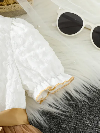 Kids Girls Princess White & Golden Tulle Party Dress (3 to 8 years)_img_5