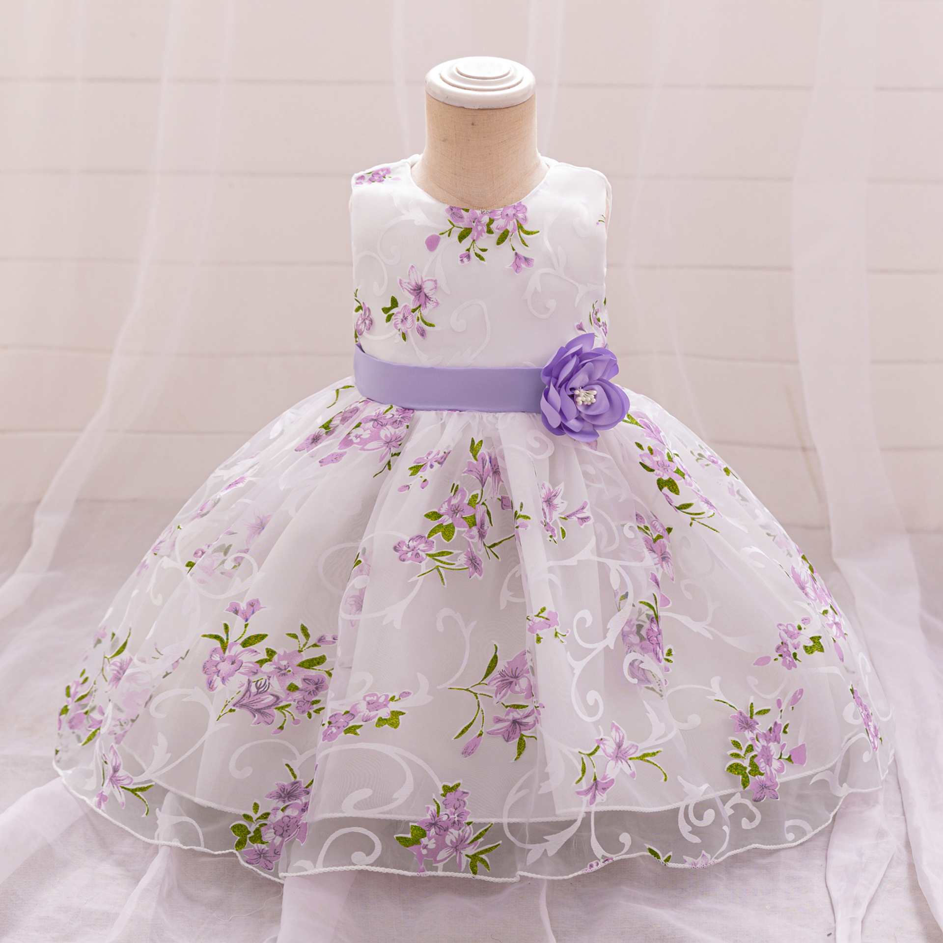 Kids Girls Floral Printed Princess Sleeveless Tulle Party Dress (2 to 6 years)_img_3