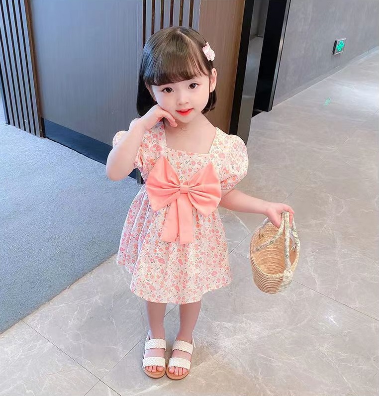Baby Girls Floral Bow Princess Cute Puff Sleeve Party Dress (6 months to 6 years)_img_5