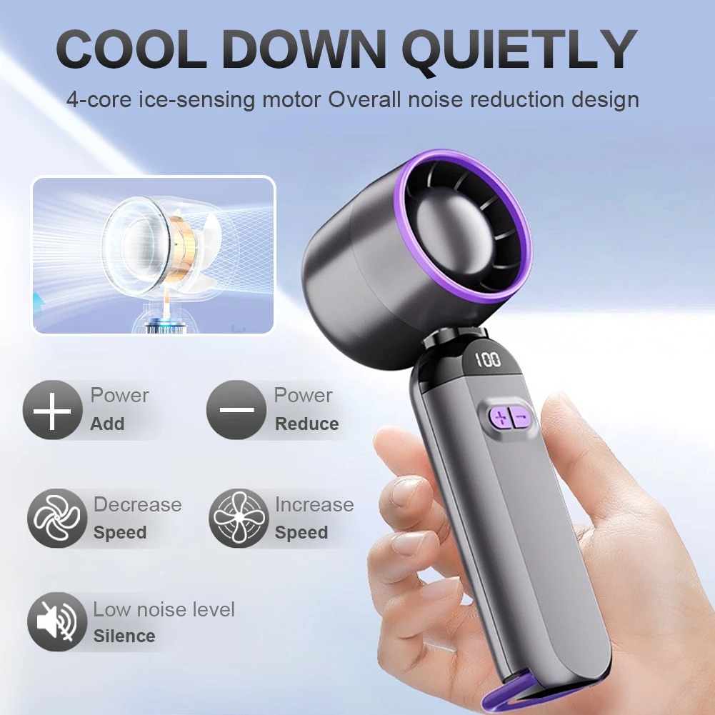 Kids Portable Folding Mini Handheld Rechargeable Trending Turbo Fan with LED Display & Long Battery Life_img_2