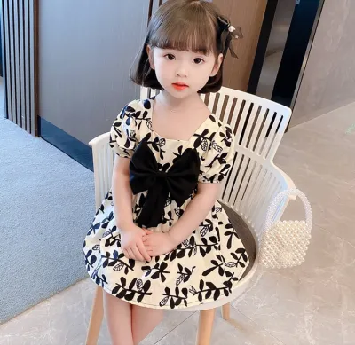 Baby Girls Floral Bow Princess Cute Puff Sleeve Party Dress (6 months to 6 years)_img_2