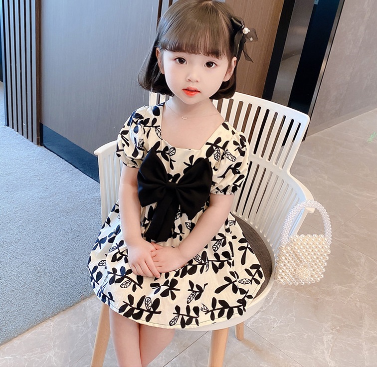 Baby Girls Floral Bow Princess Cute Puff Sleeve Party Dress (6 months to 6 years)_img_2