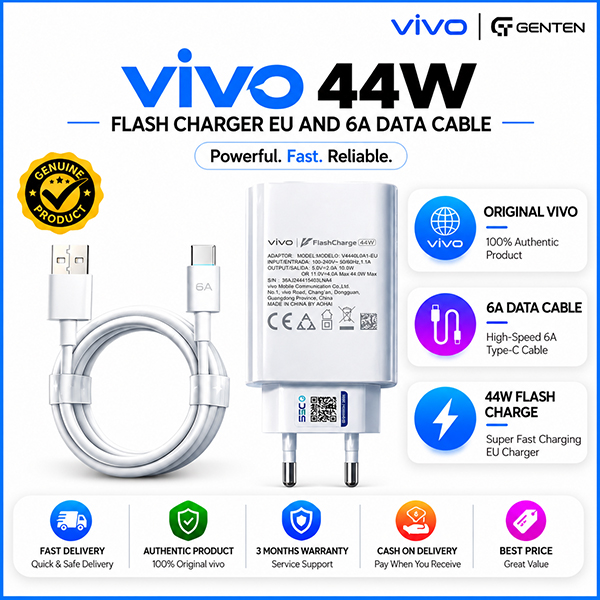 ViVO 44W Flash charger EU and 6A Data CableProduct HighlightsBrand: ViVOModel: vivo 44W and Data CableMax. Output Power:44WViVO Flash Charge SupportRated Current : 6A 80W (MAX)_img_0