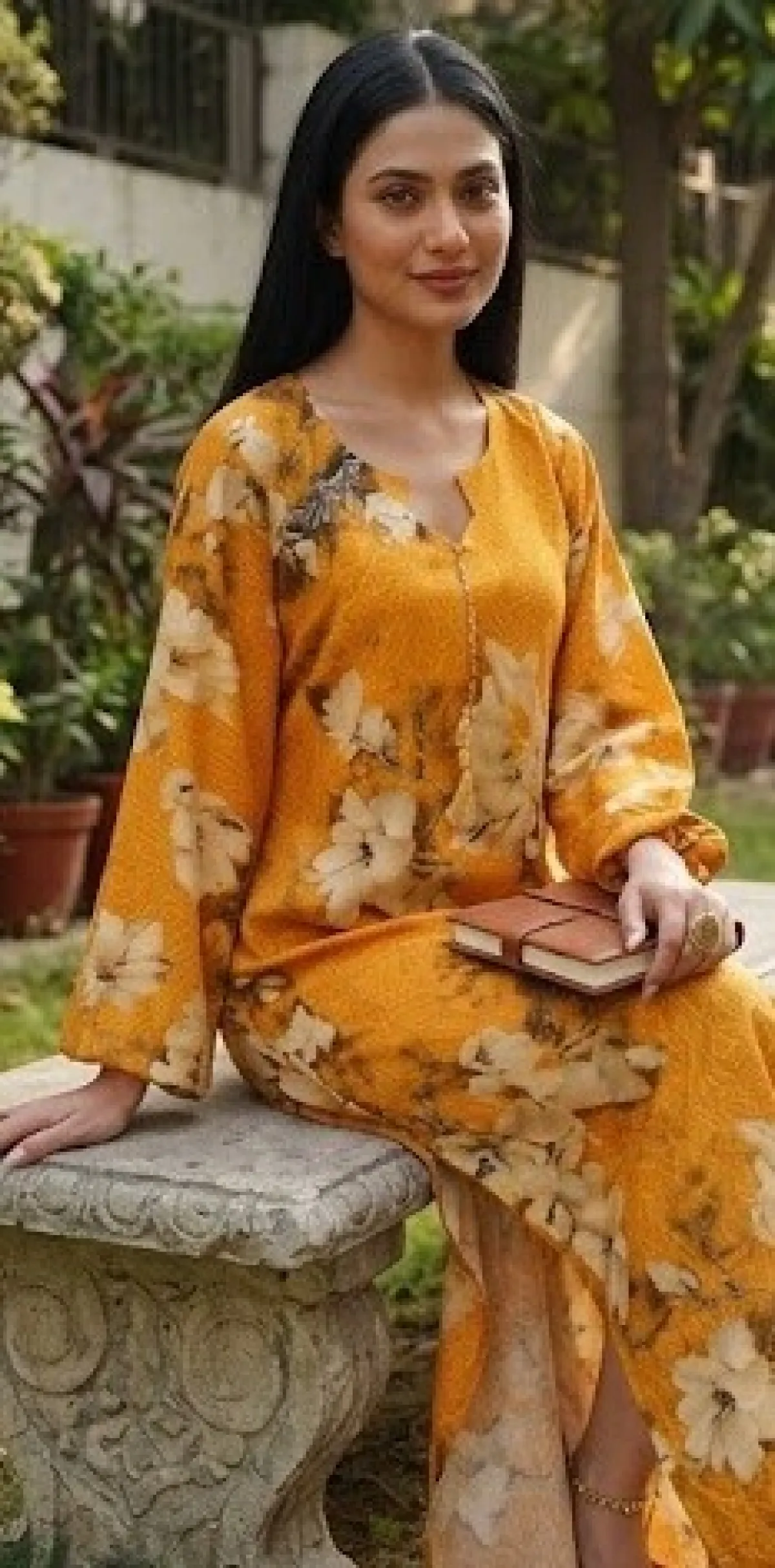YELLOW PRINTED LONG DRESS