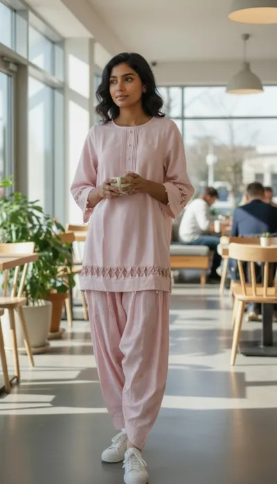 Elegant  Dusty Pink Pearl Handwork Two-Piece Set for Women_img_0